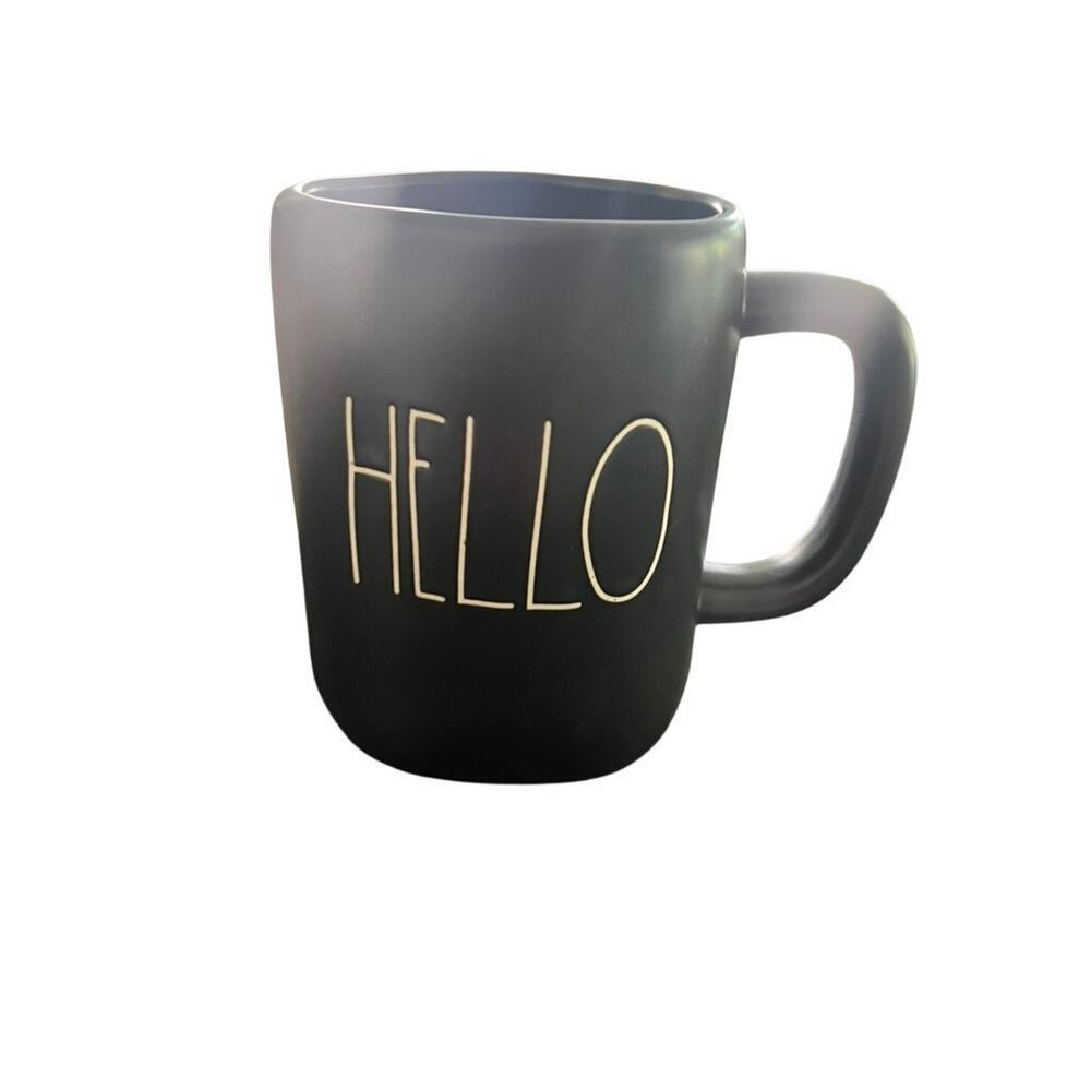 EUC "Hello" Rae Dunn black coffee mug